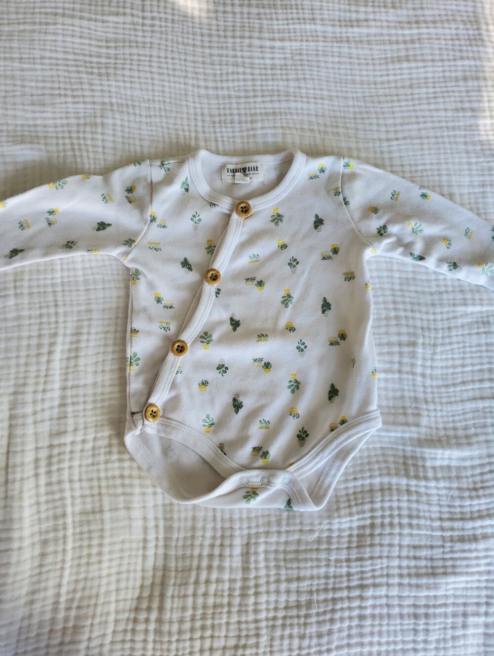 Rabbit + Bear Baby Organic Cotton Snap Romper with Plant Print